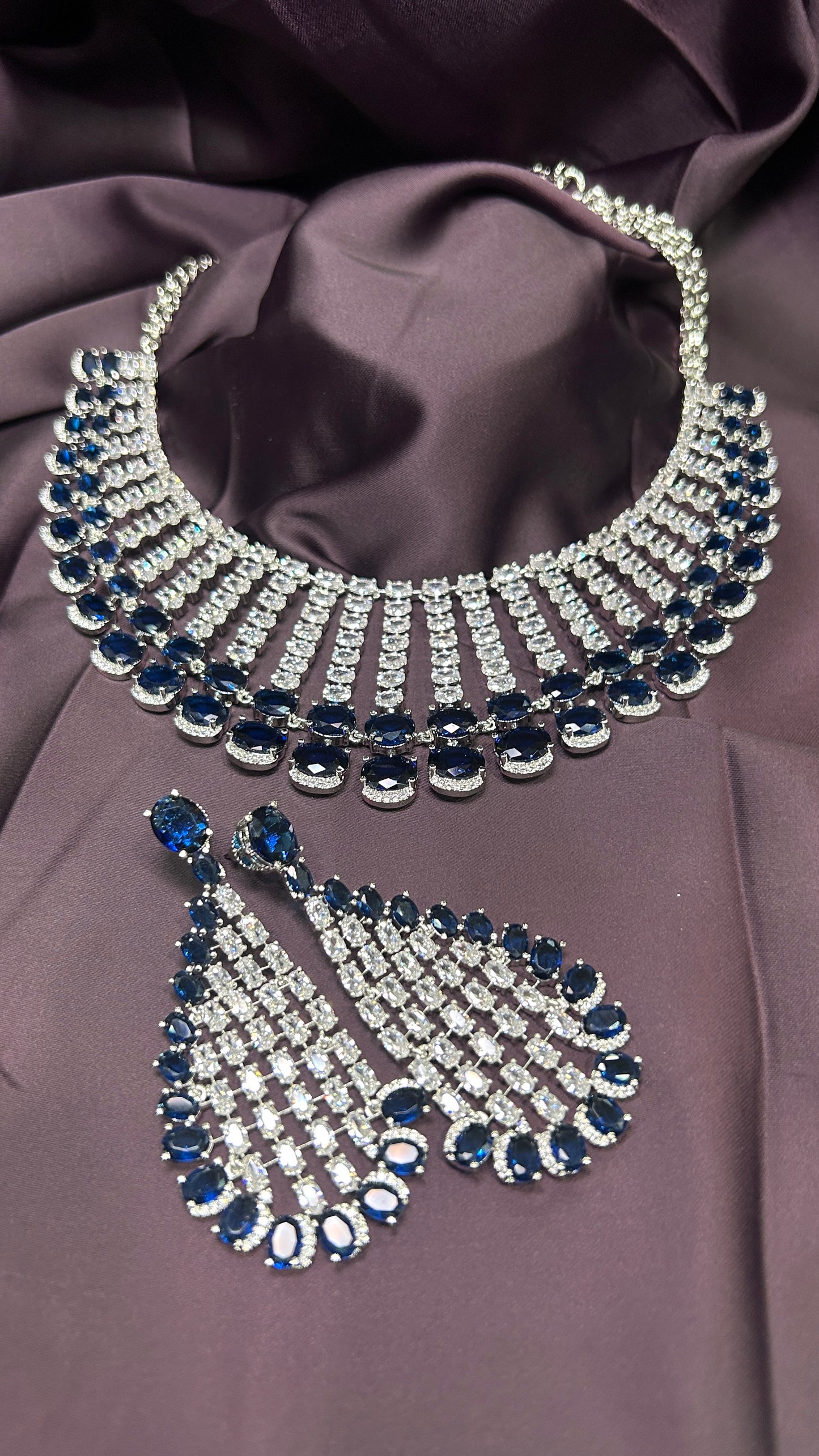 Royal Blue Sapphire & Diamond Necklace Set