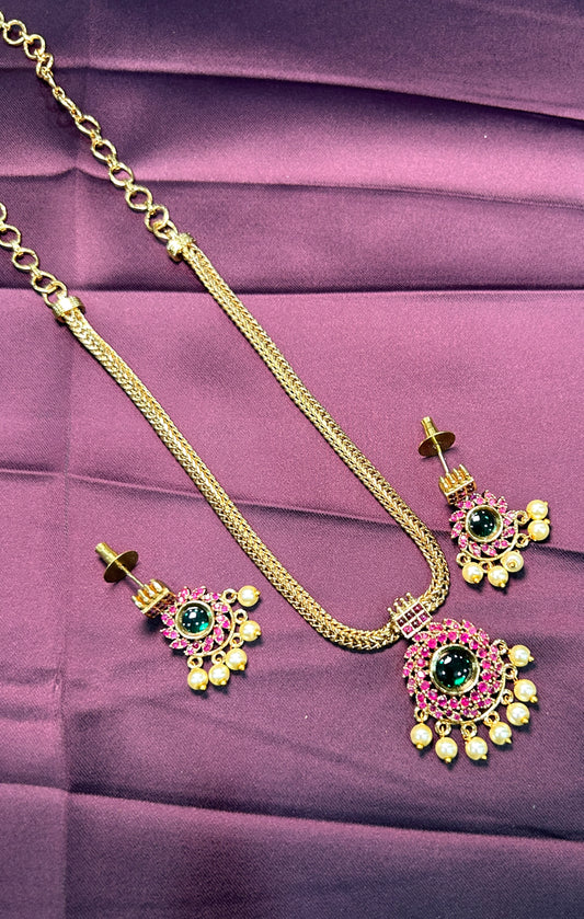 Emerald & Ruby Pearl Drop Necklace Set