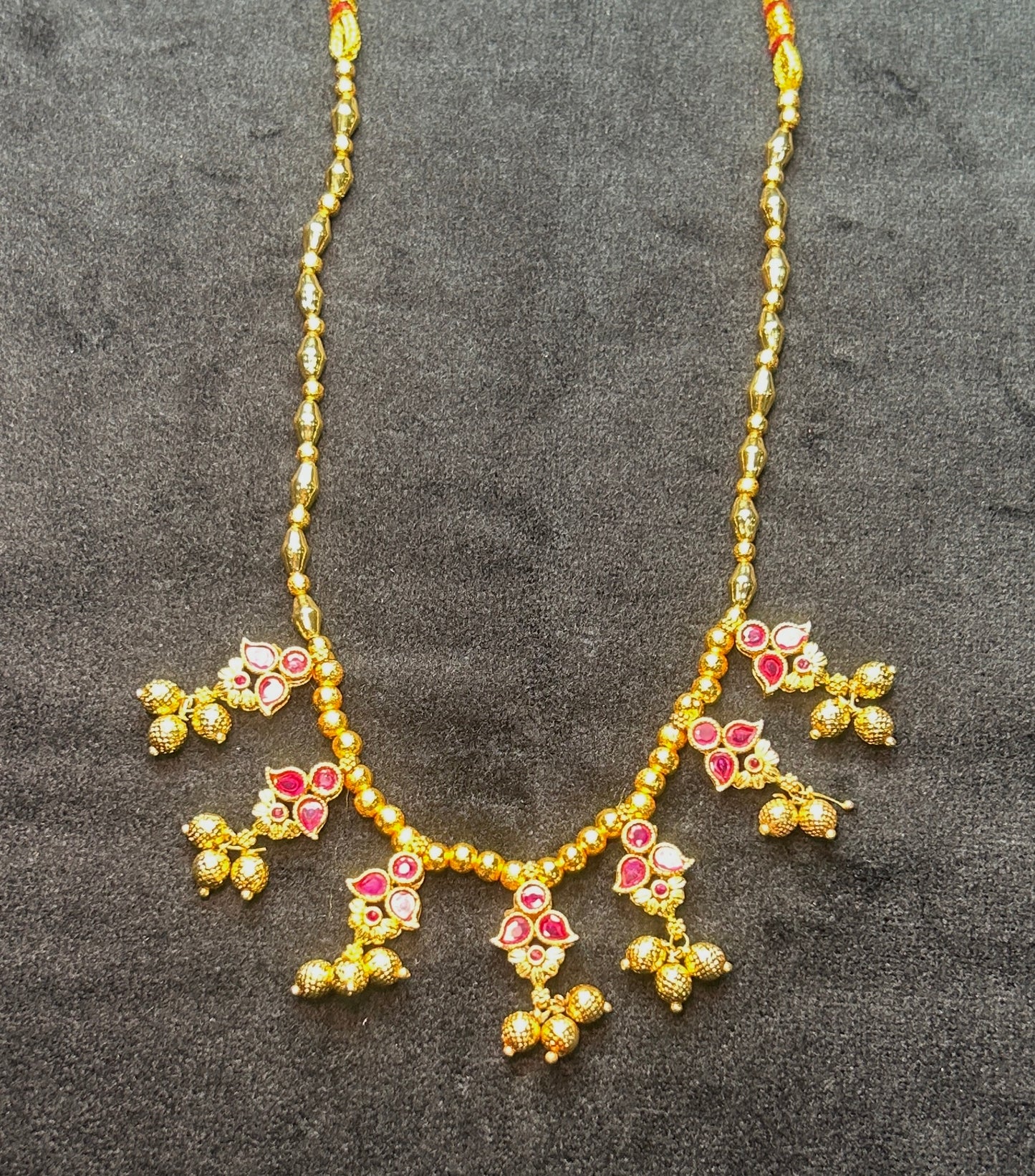 Floral Ruby Drop Maharashtrian Necklace