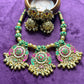 Traditional Pachikundan Necklace Set with Lotus Motifs & Jhumka Earrings