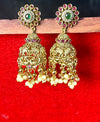 Peacock Motif Temple Jhumkas with Pearl Drops