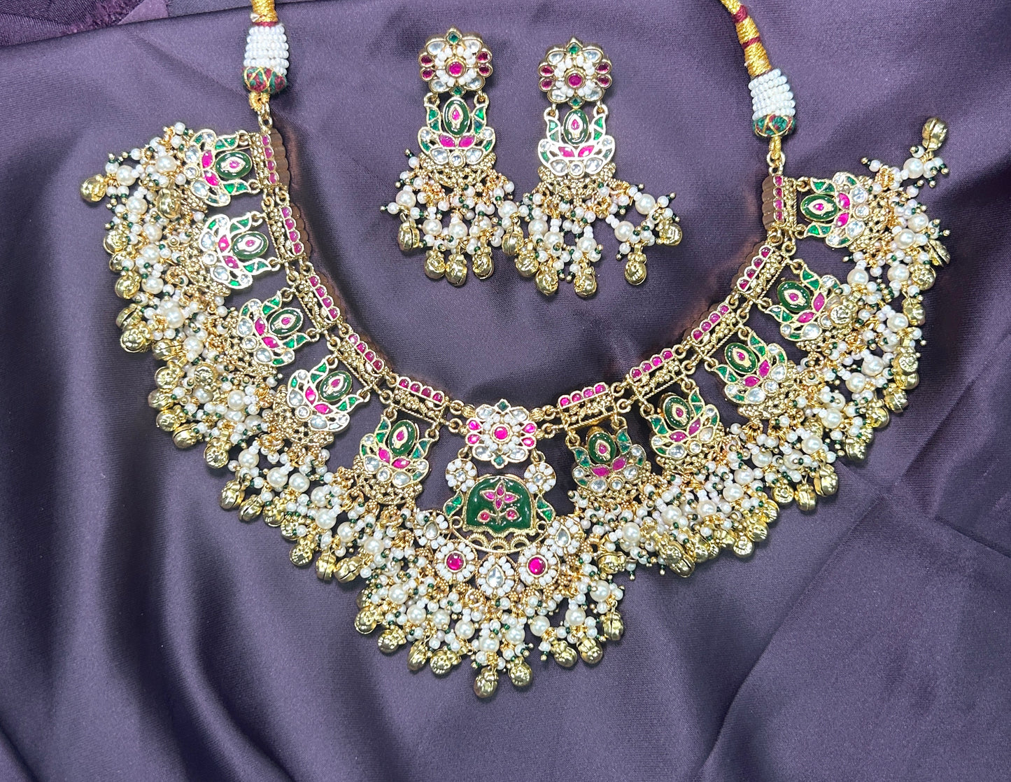 Enamel & Pearl Choker Necklace Set