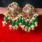 Floral Kundan Earrings with Green Beads & Pearls