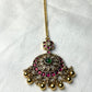 Floral Kundan Maang Tikka with Green Center & Golden Ghungroo