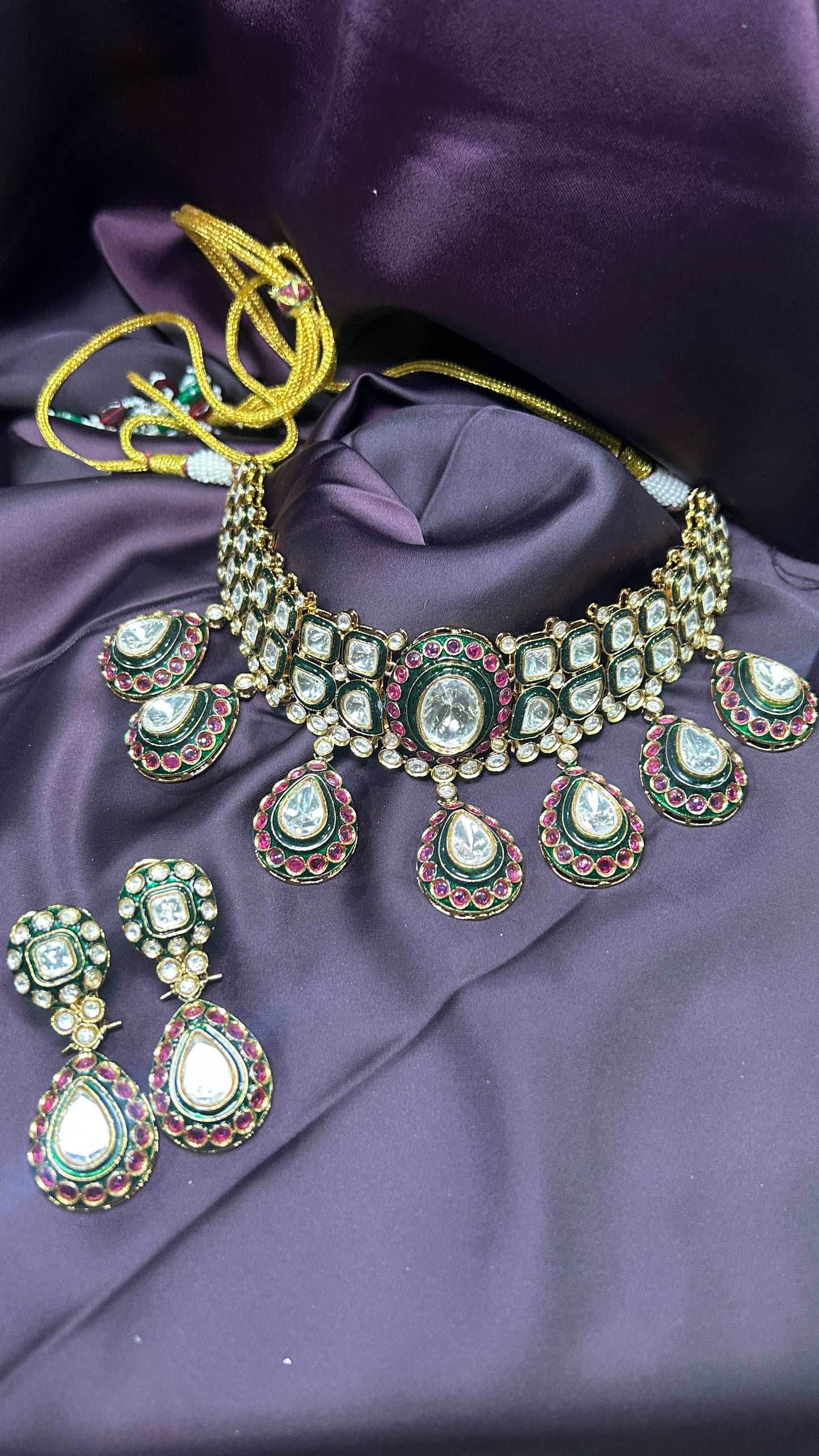 Royal Polki Kundan Necklace with Ruby & Emerald Enamel Work
