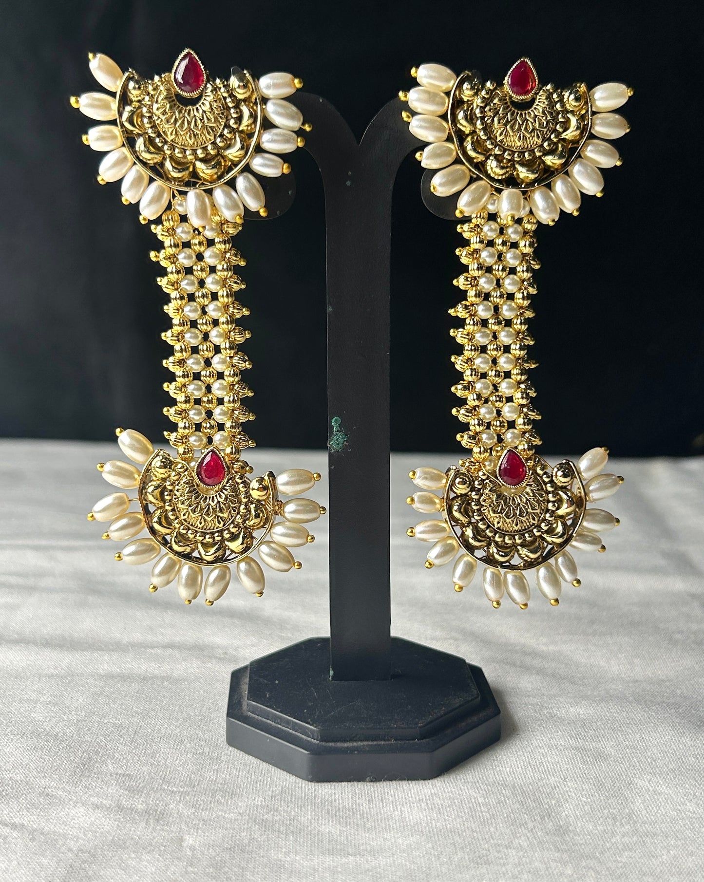 Royal Pakke Long Earrings with Shell Pearls