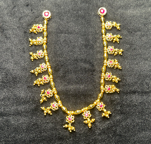 Floral Ruby & Gold Bead Necklace