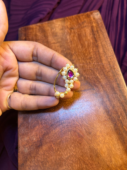 Swarovski Pearl Pink Stone Nath – Maharashtrian Elegance