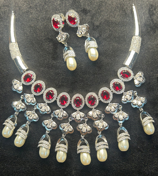Scarlet Pearl Drop Necklace Set