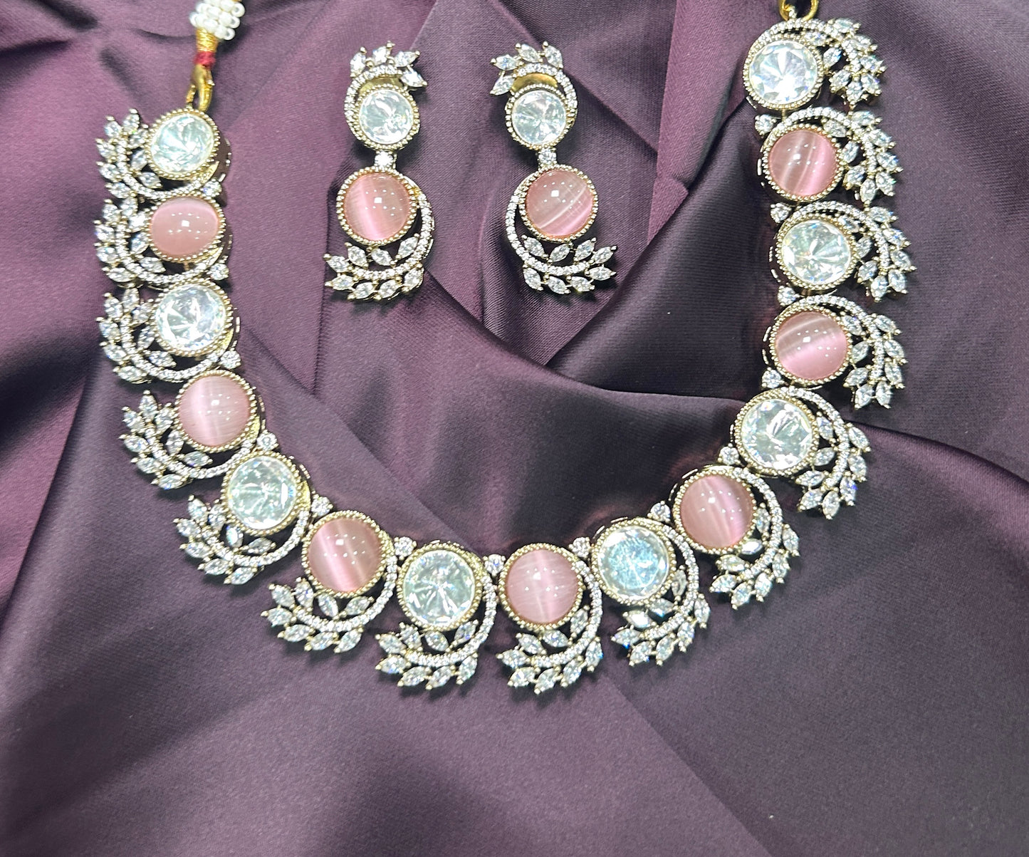 Pastel Pink & Crystal Necklace Set