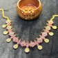 Floral Cluster Necklace Set with Lakshmi Drops – Pink & Green Stone Work