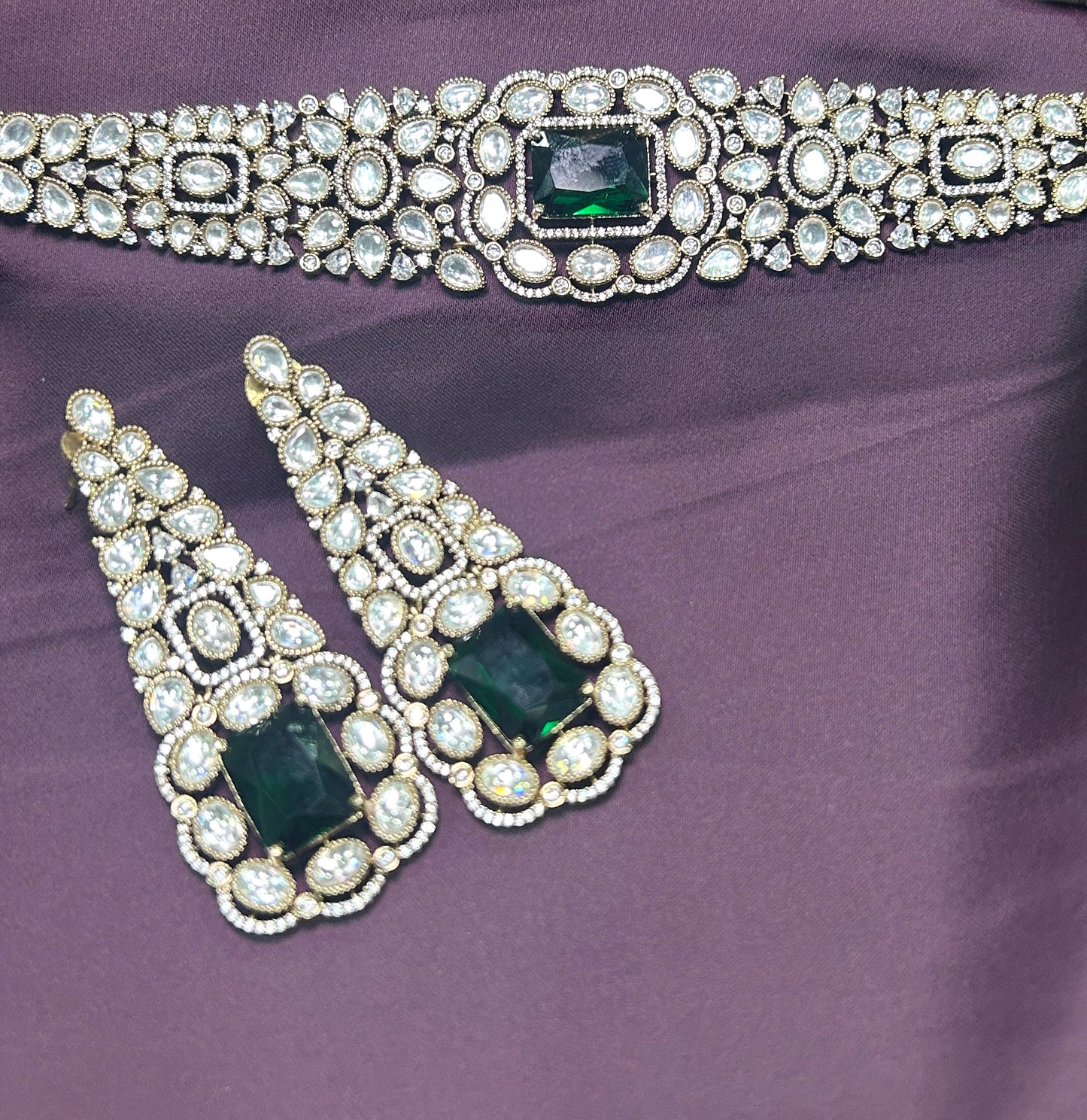 Emerald Green Diamond Look Choker Set