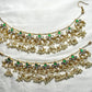 Green-White Kundan Kana Chains with Pearl Jhumki Cluster