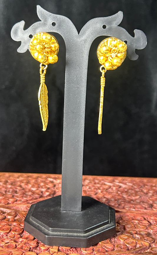 Golden Bloom Feather Drop Earrings