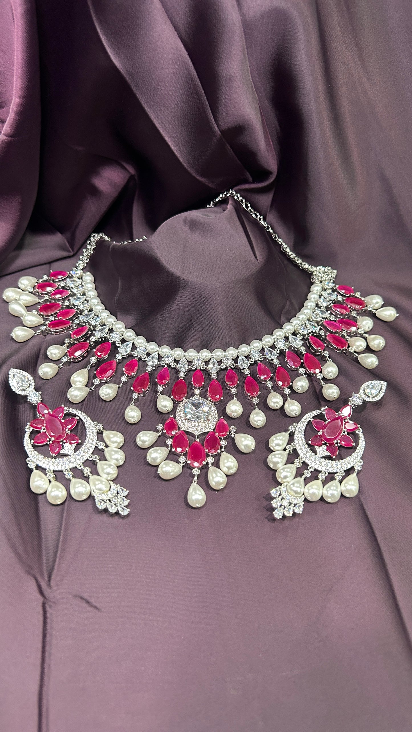 Ruby, Pearl & Diamond Statement Necklace Set