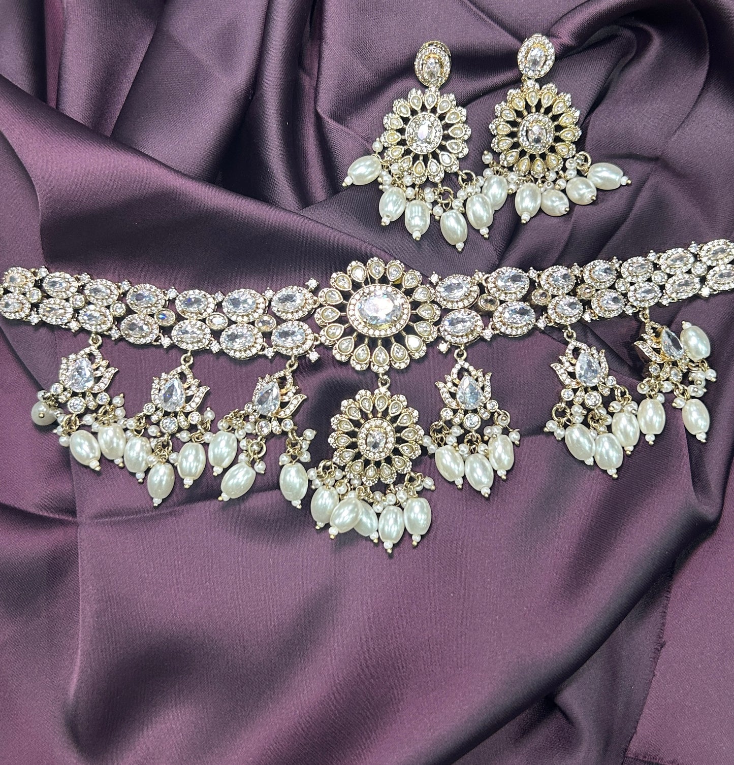 Pearl Drop & CZ Choker Set