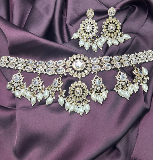 Pearl Drop & CZ Choker Set