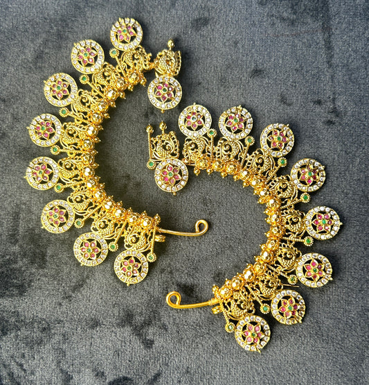 Temple Style Circular Motif Ear Cuffs – Kundan Studded