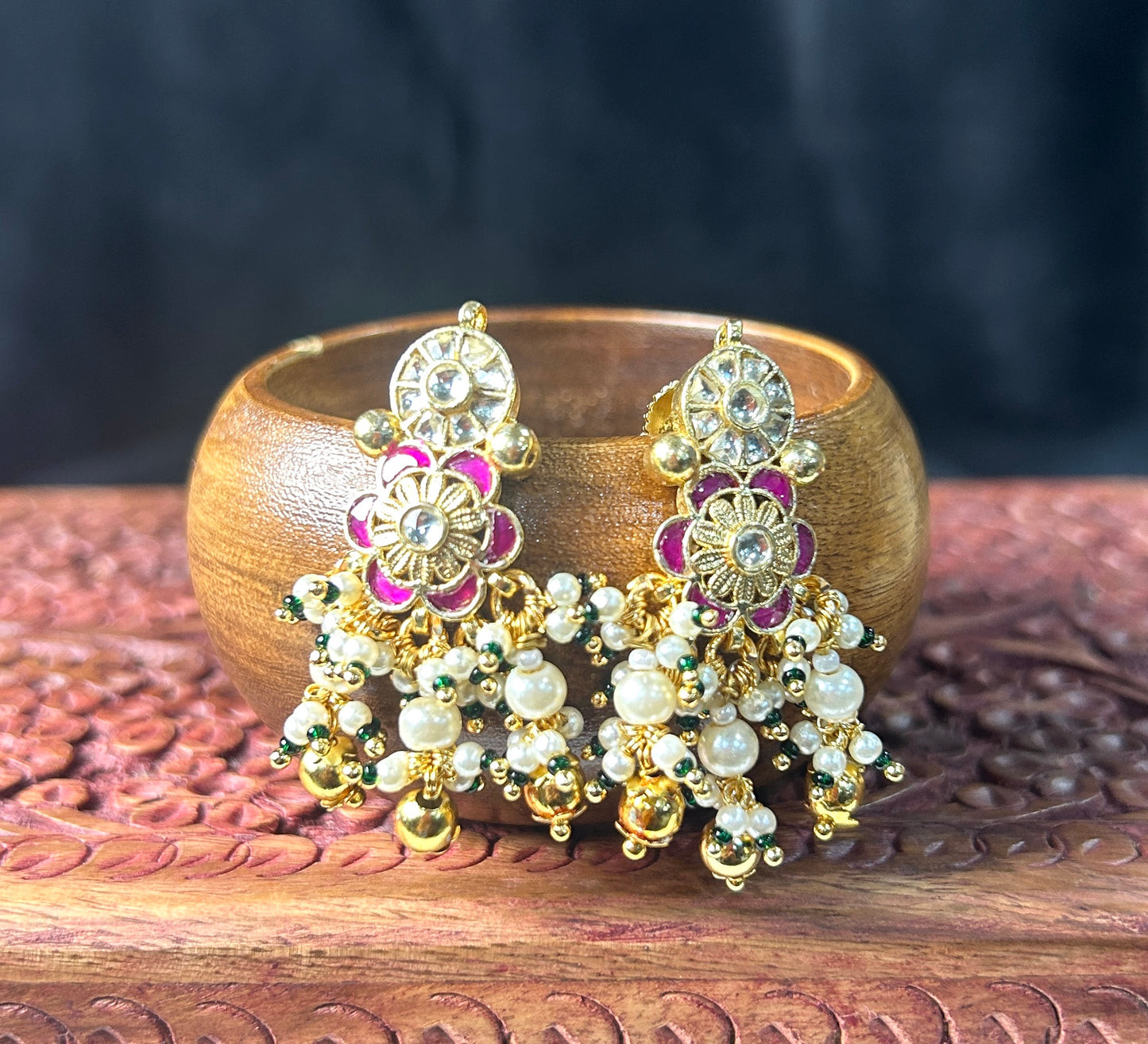 Floral Kundan Pearl Drop Earrings