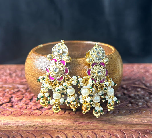 Floral Kundan Pearl Drop Earrings