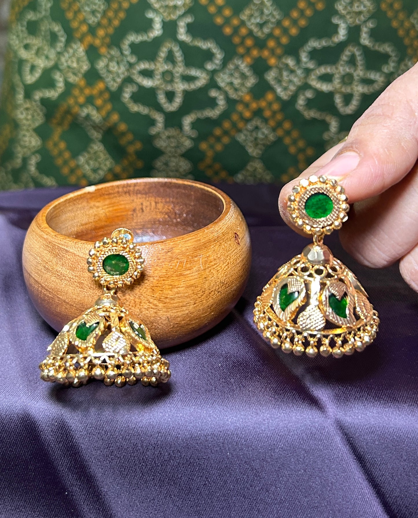 Royal Green Stone Jhumka Earrings