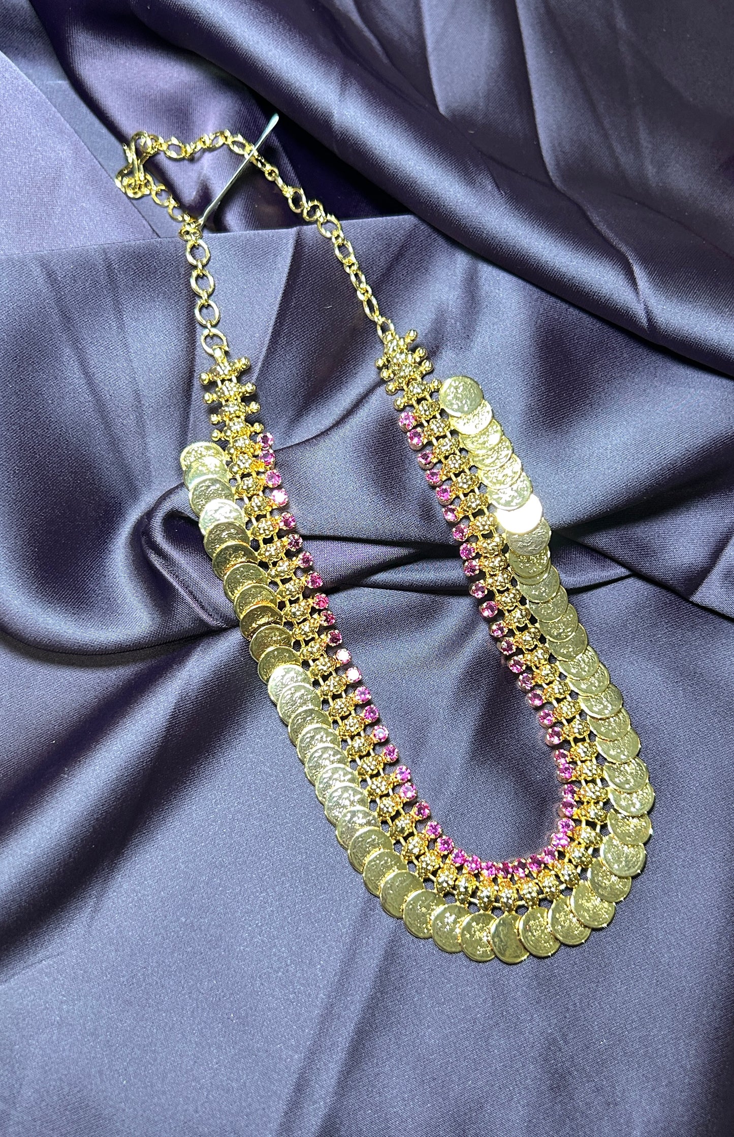 Triple Layer Coin Haar with Pink Stones