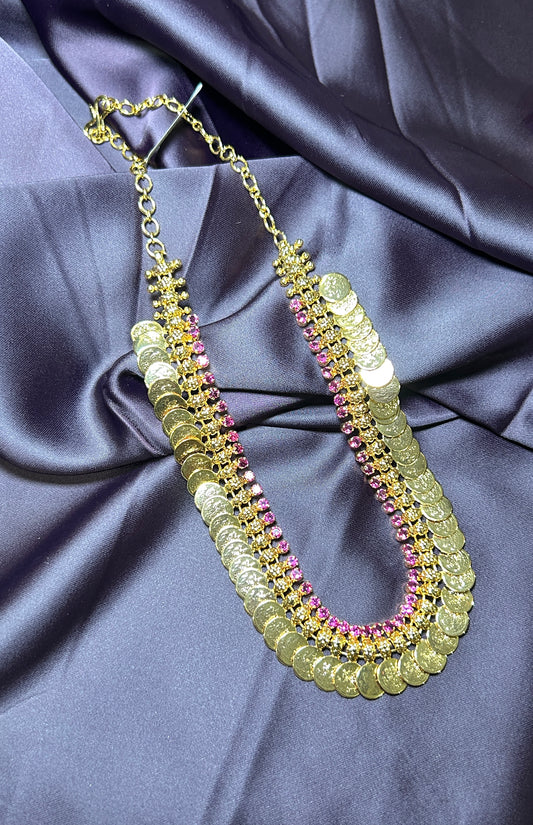 Triple Layer Coin Haar with Pink Stones
