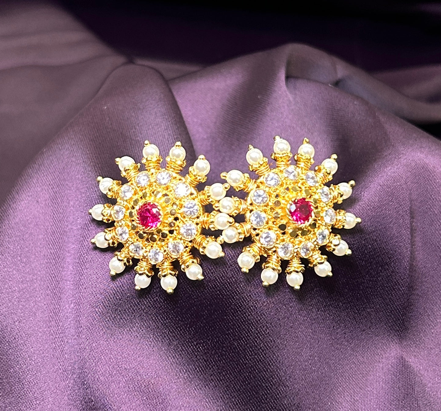 Sunburst Pearl & Stone Earrings