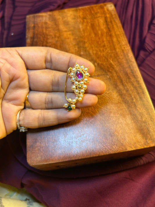Swarovski Pearl Pink Stone Nath – Maharashtrian Elegance