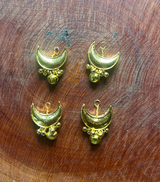 Golden Crescent Moon Hair Accessory with Ghungroo Drops