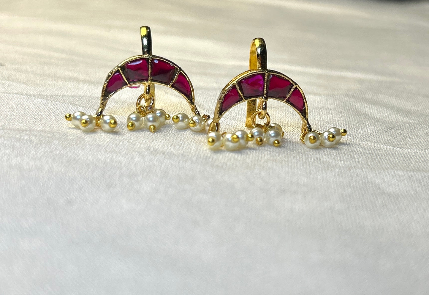 Ruby Enamel Arch Bugdi Earrings