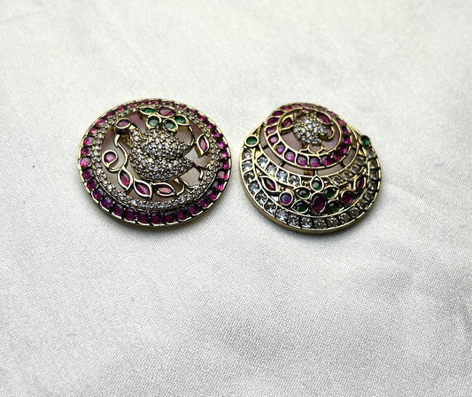 Peacock Motif Pachi Kundan Hair Brooch Set