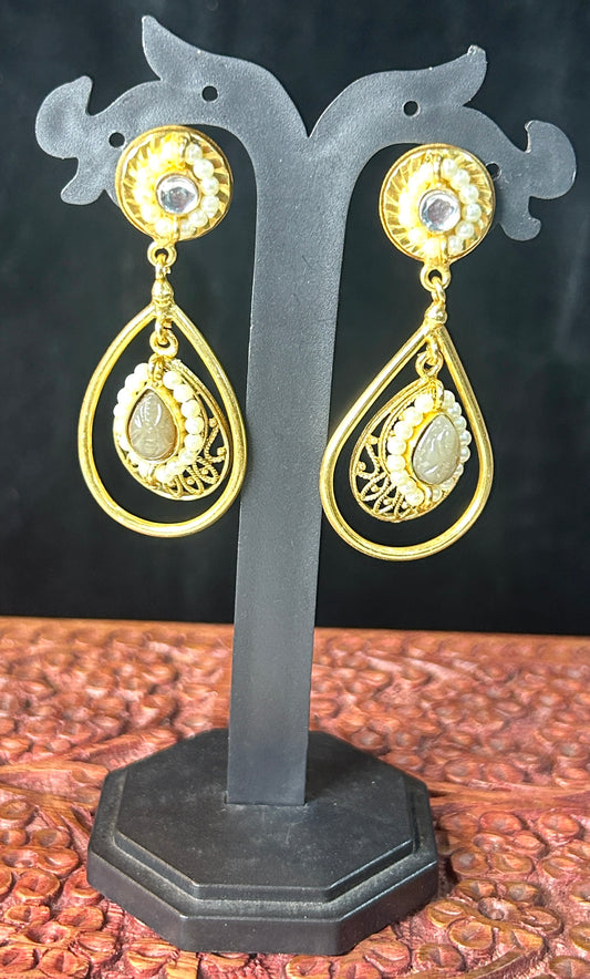 Royal Teardrop Pearl & Stone Earrings