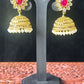 Floral Ruby Jhumkas with Pearl Drops