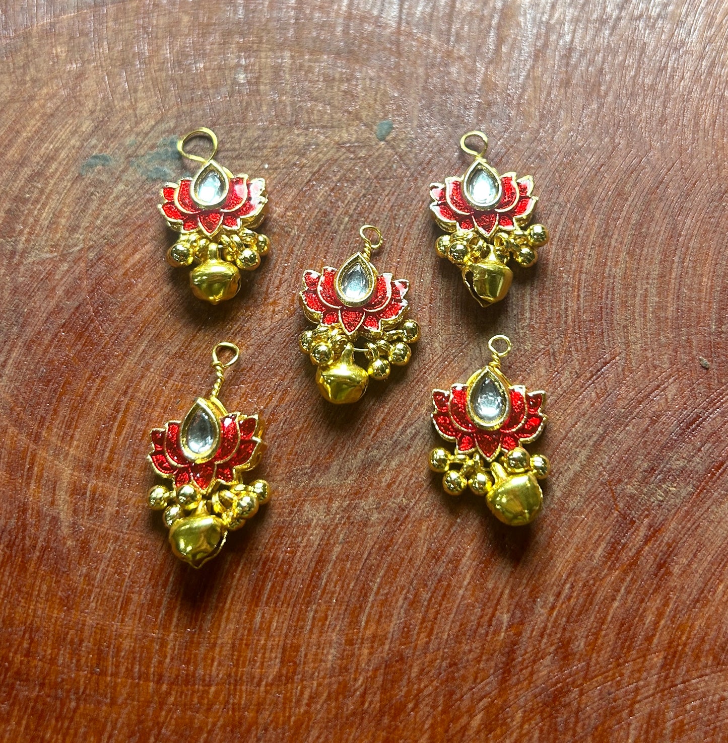 Red Lotus Kundan Hair Accessories – Traditional Gold Finish with Ghungroo