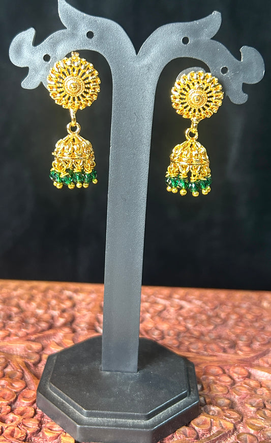 Sunburst Green Beaded Jhumkas