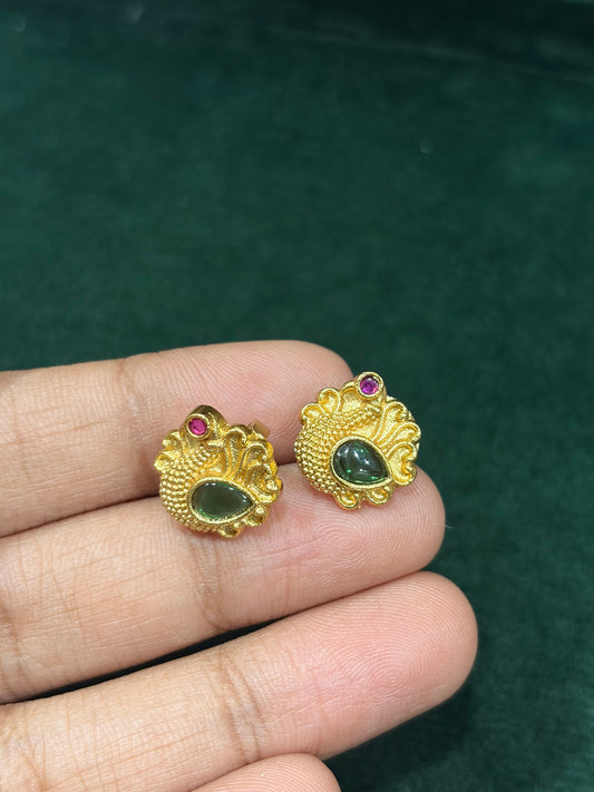 Traditional Gold-Plated Green Stone Bugadi