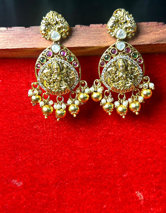 Temple Goddess Earrings with Pearl Drops