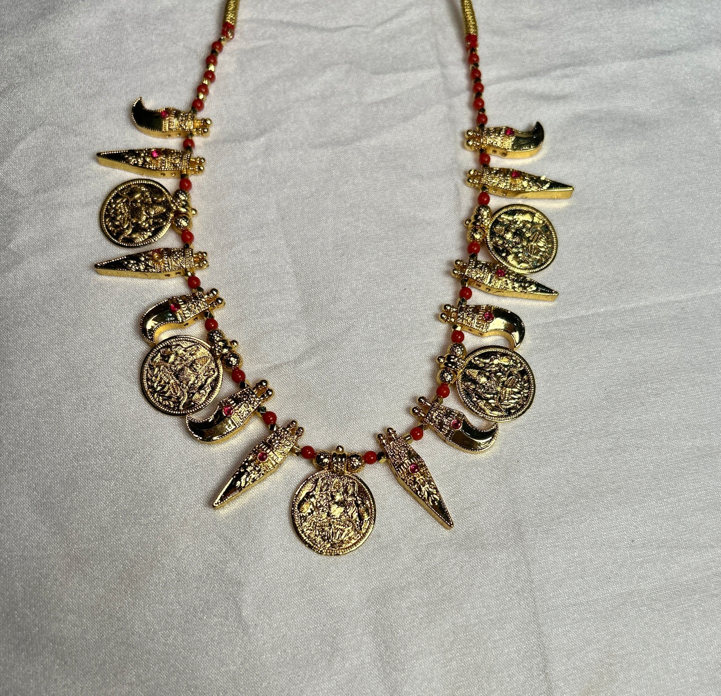 Lakshmi Coin Temple Necklace with Sword and Dagger Motifs – 1 Gram Gold Plated