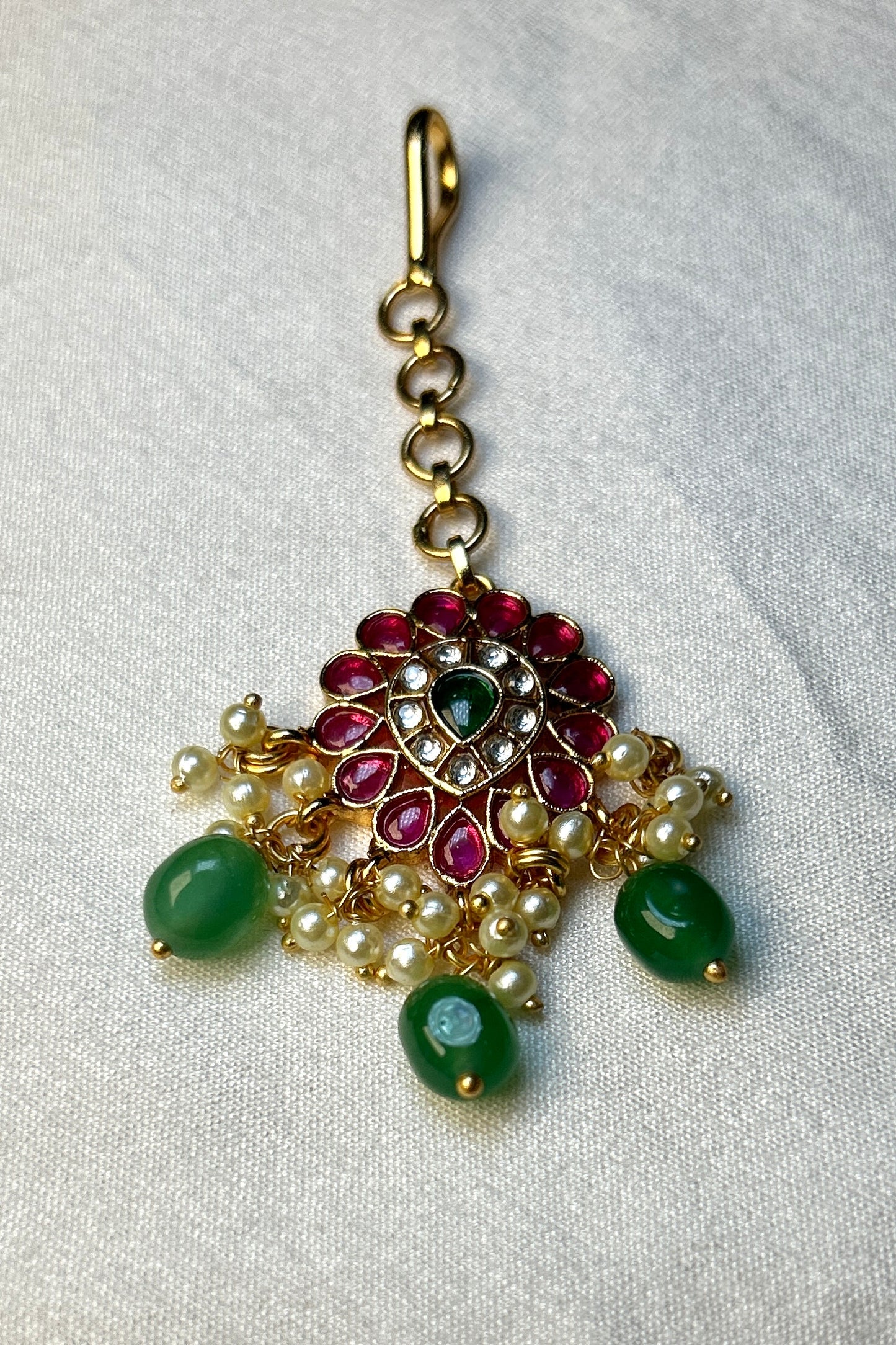 Petite Floral Kundan Maang Tikka with Green Drops