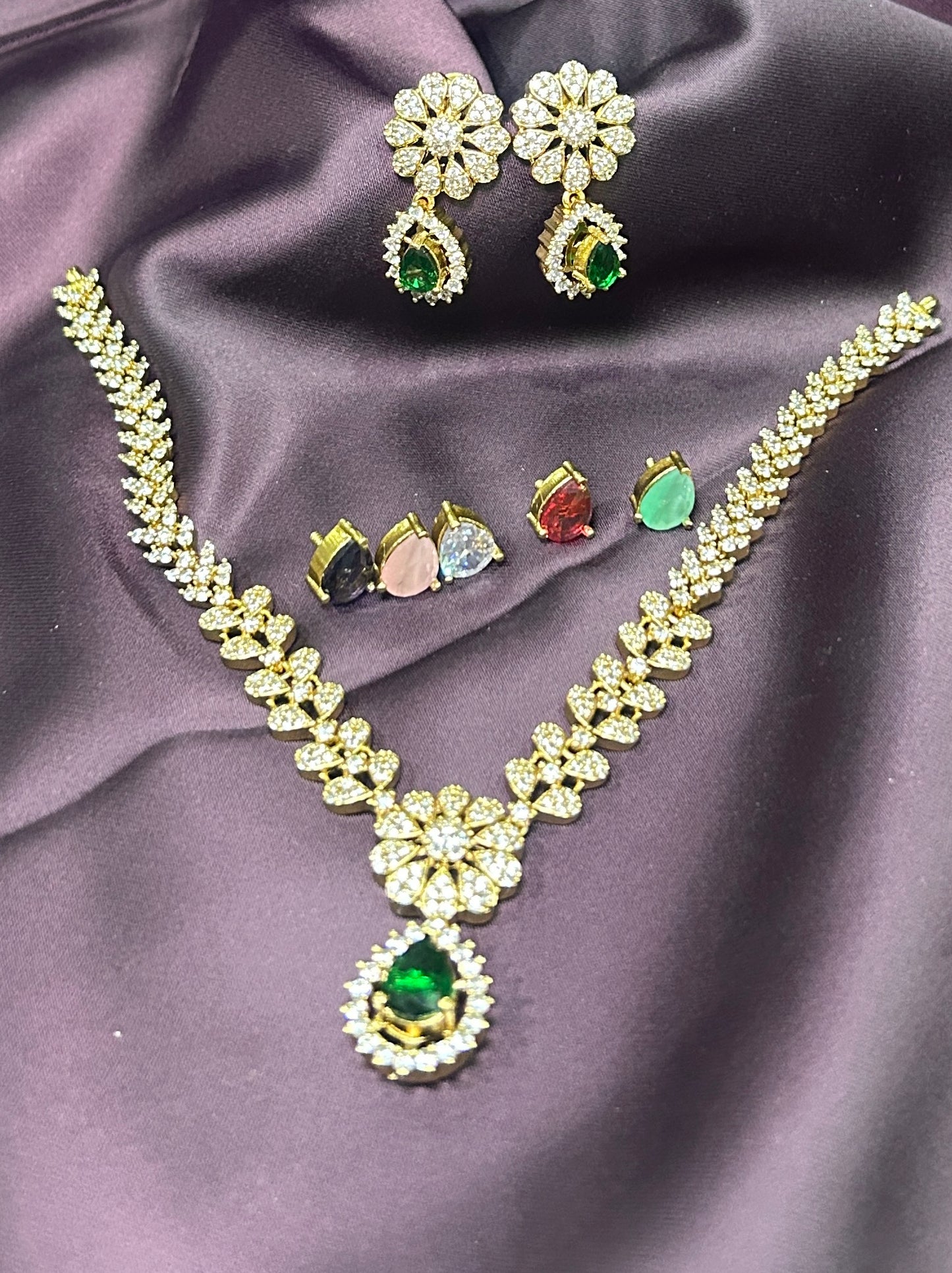 Floral Charm Necklace Set (Interchangeable Stones)