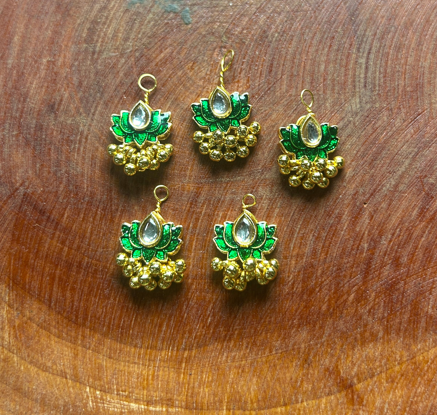 Green Lotus Kundan Hair Accessories – Traditional Gold Finish with Ghungroo