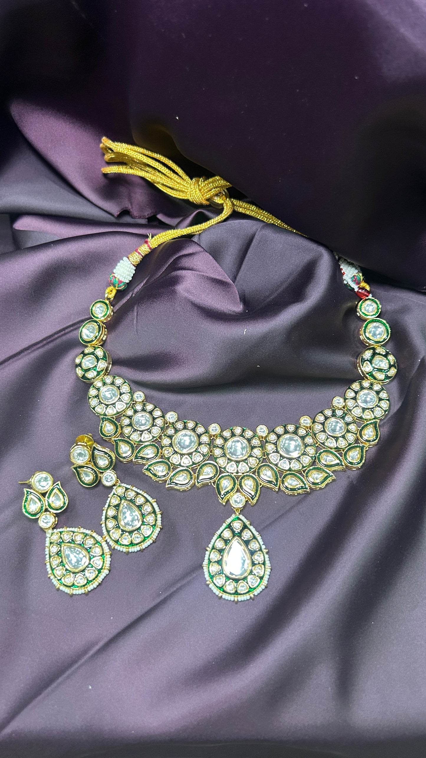Heritage Green Enamel Polki Necklace Set