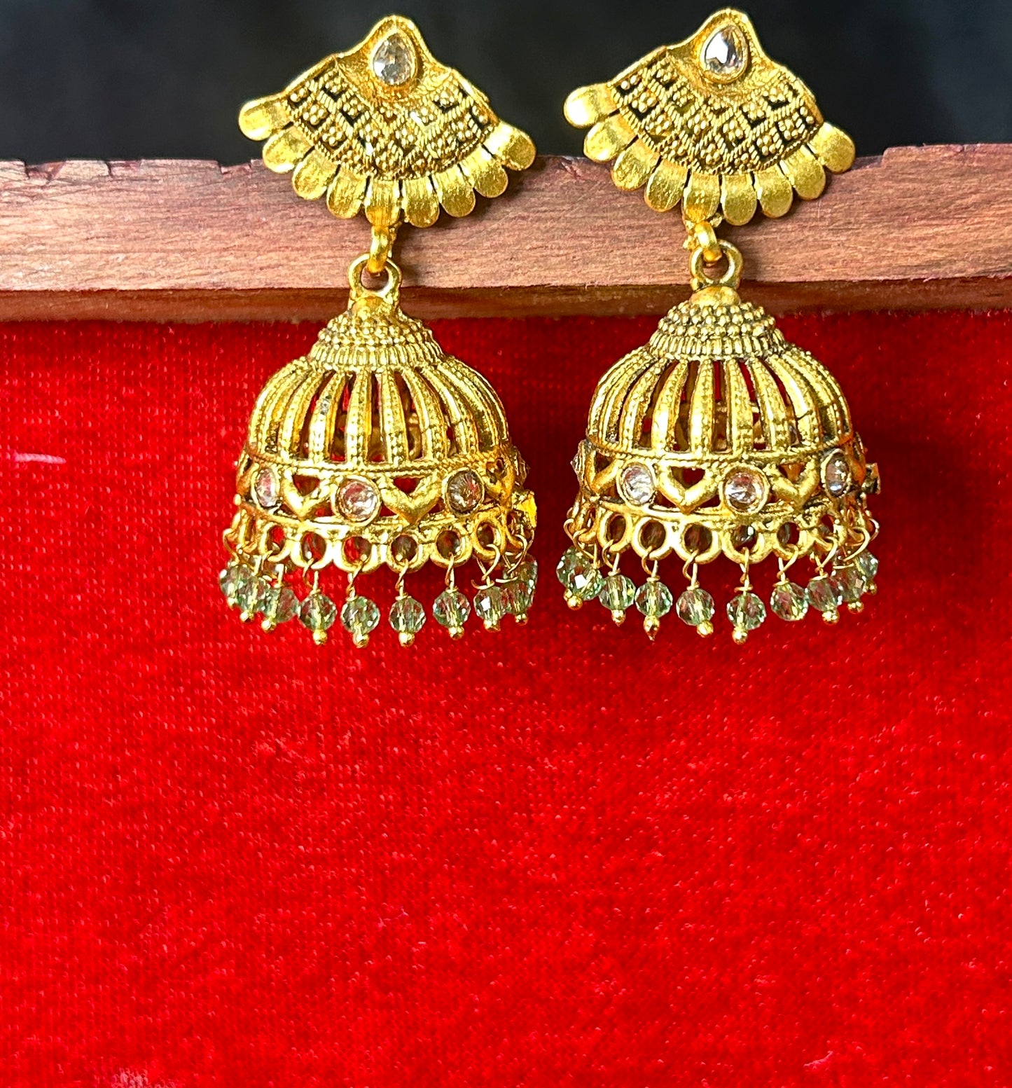 Golden Dome Crystal Jhumkas