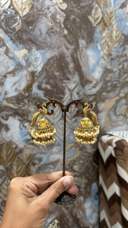Royal Peacock Pearl Jhumka Earring