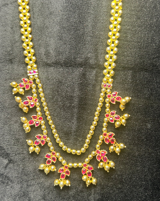 Double Layer Gadi Haar with Ruby Floral Motifs
