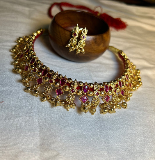 Ruby Stone Antique Choker Necklace Set