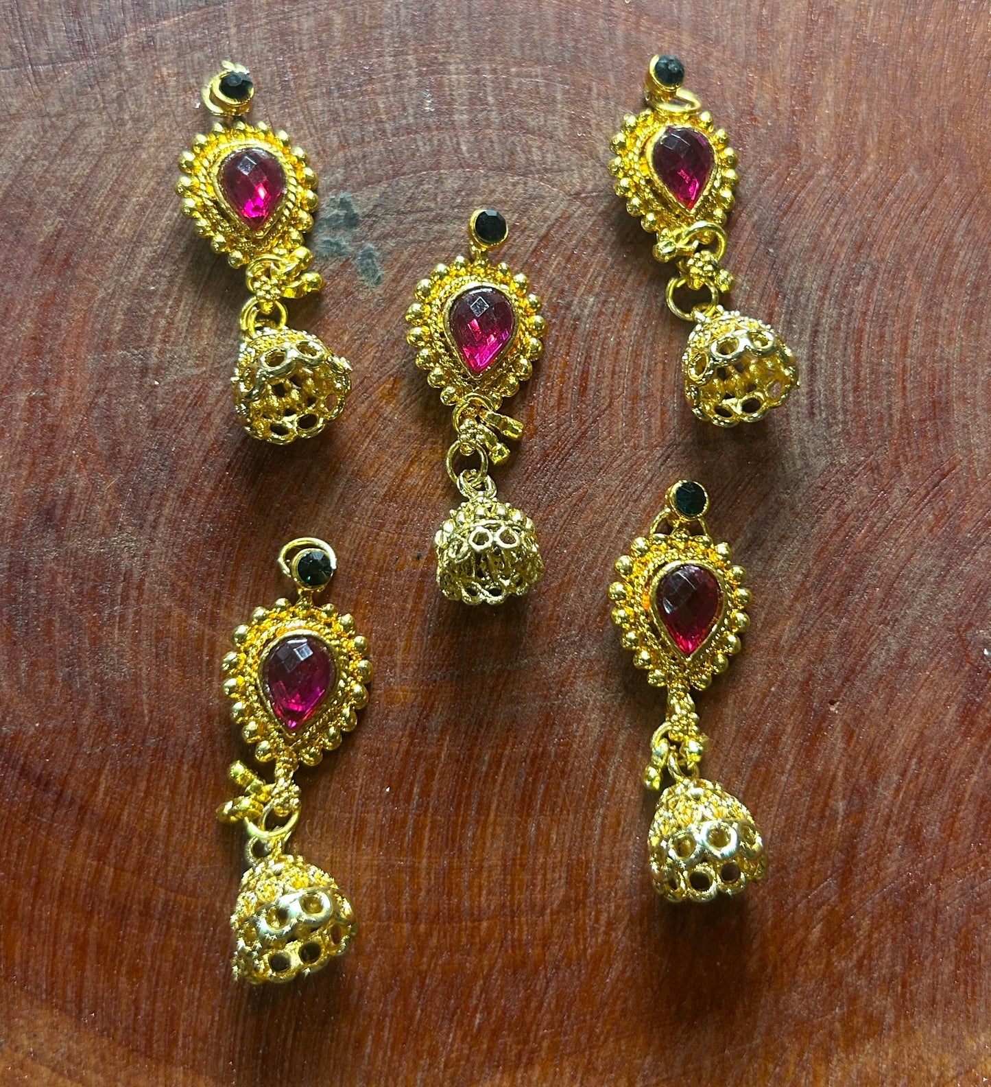 Ruby Stone Hair Accessory with Golden Jhumka Drop