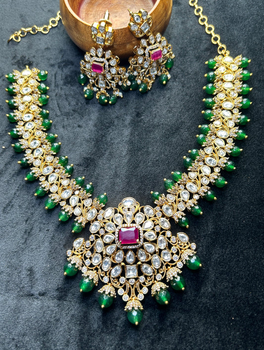 Royal Emerald Kundan Bridal Set – Ruby Red Centerpiece