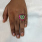 Traditional Ruby–Emerald Floral Kundan Ring